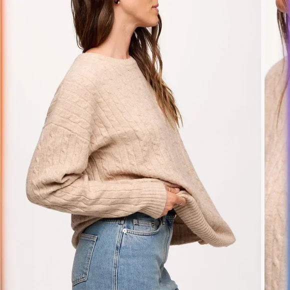 Nuuds Cable Crewneck Sweater Heather Oat XL - Picture 3 of 12